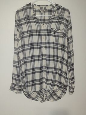 Lucky Brand Black and White Plaid Button-Up Top